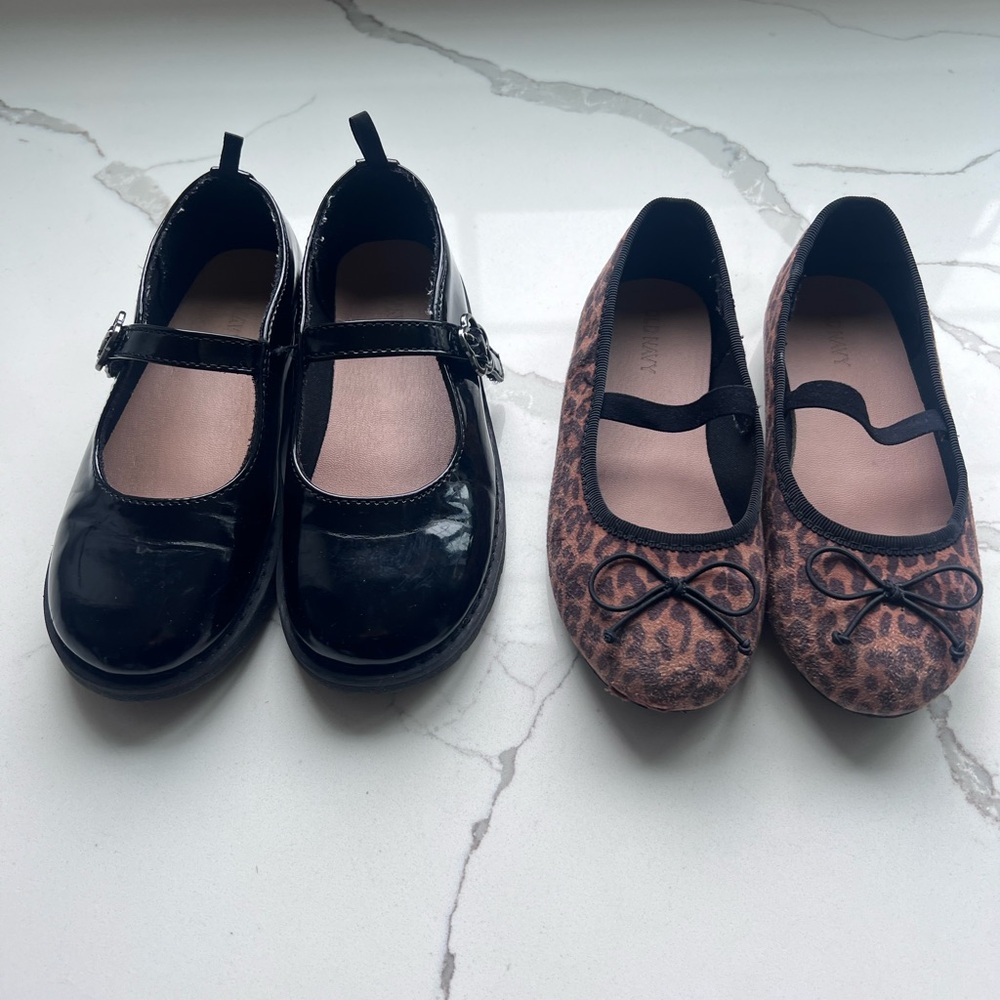 Old Navy Black Patent Mary Janes & Leopard Ballet Flats
